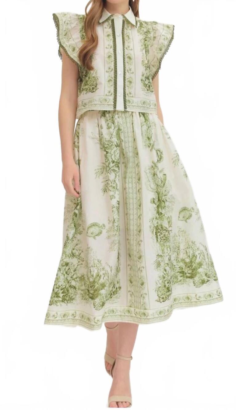 NEW ENTRO vivienne midi skirt in sage garden